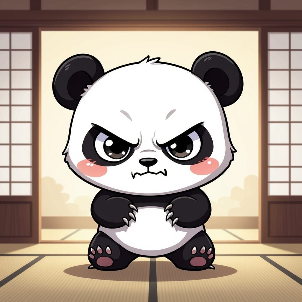 Angry Chibi Panda in Japanese Room