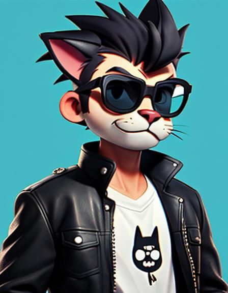 Cartoon Cool Cat with Mohawk and Sunglasses