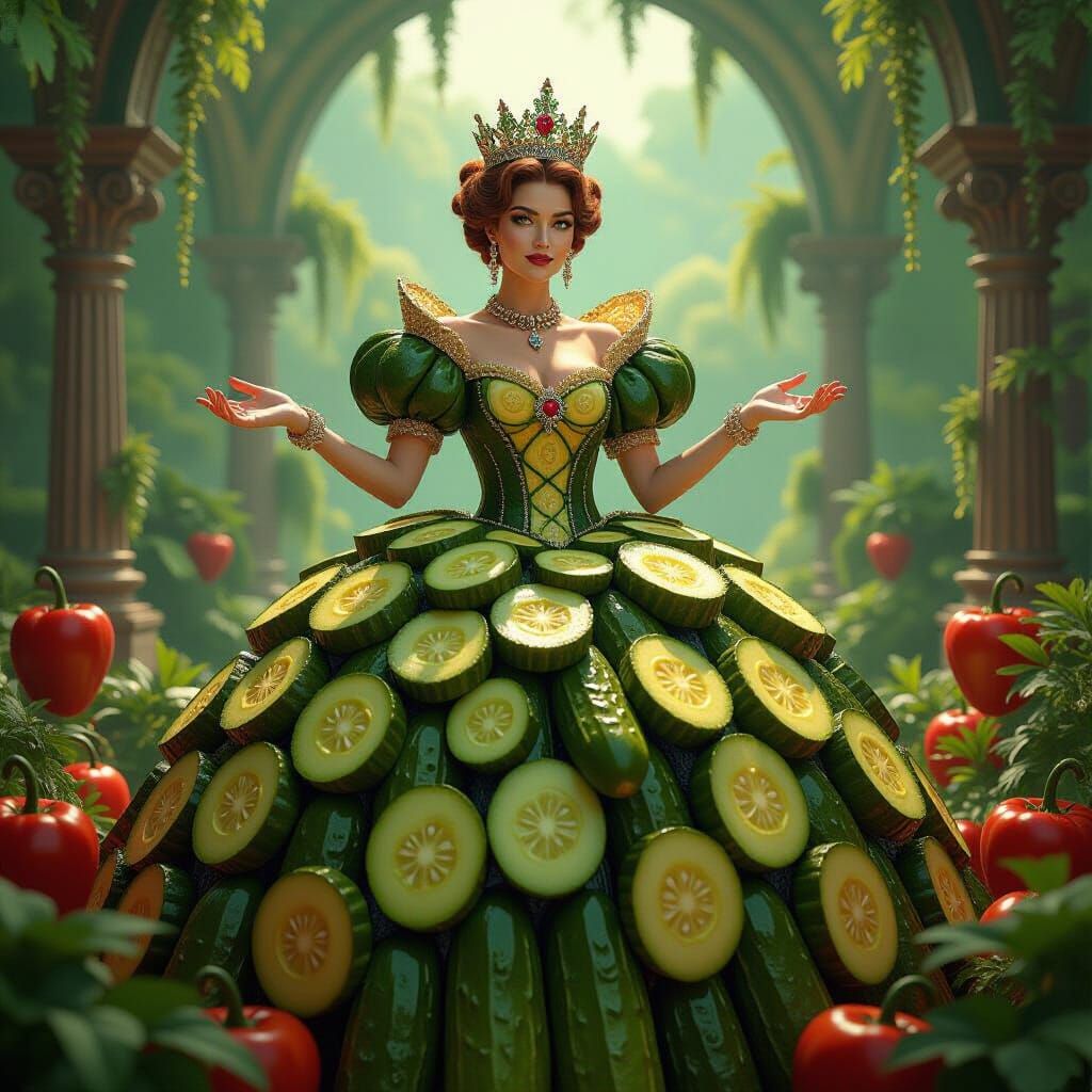 Dill Pickle Queen in Regal Gown of Slices