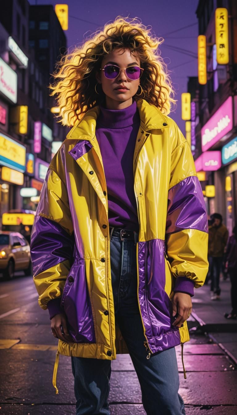 80s Neon Outerwear: Photorealistic Long Exposure