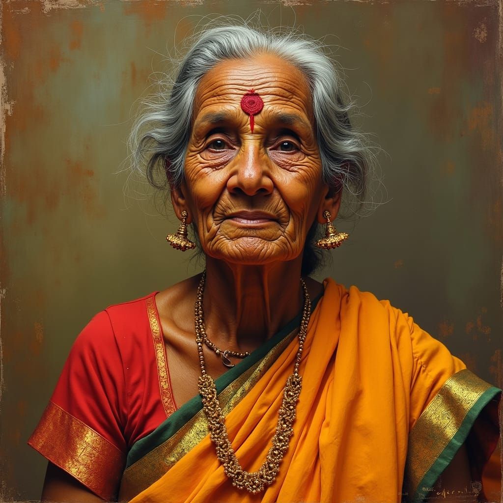 South Indian Woman Portrait in Classical Indian Style