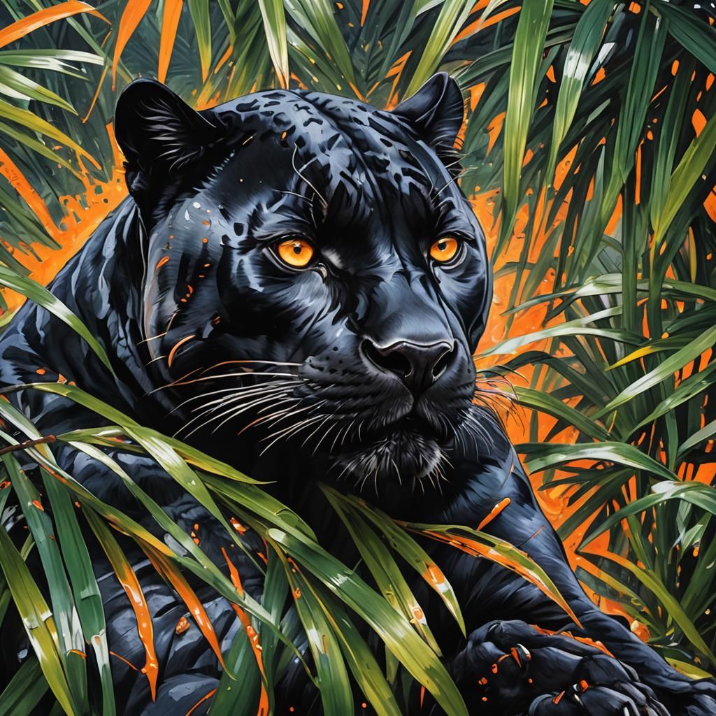 Black Panther with Orange Eyes in Graffiti Art Style