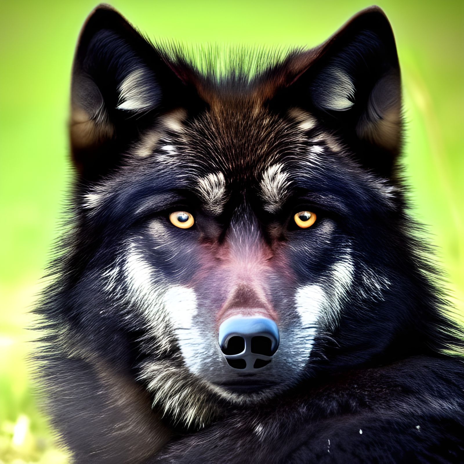 Striking Black Wolf Portrait with Intense Gaze