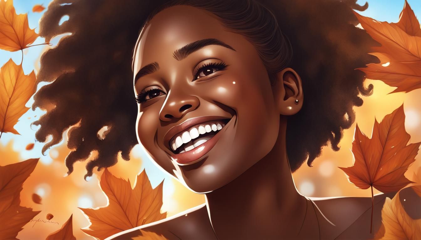 Happy Dark-Skinned Girl Smiling in Sunny Fall