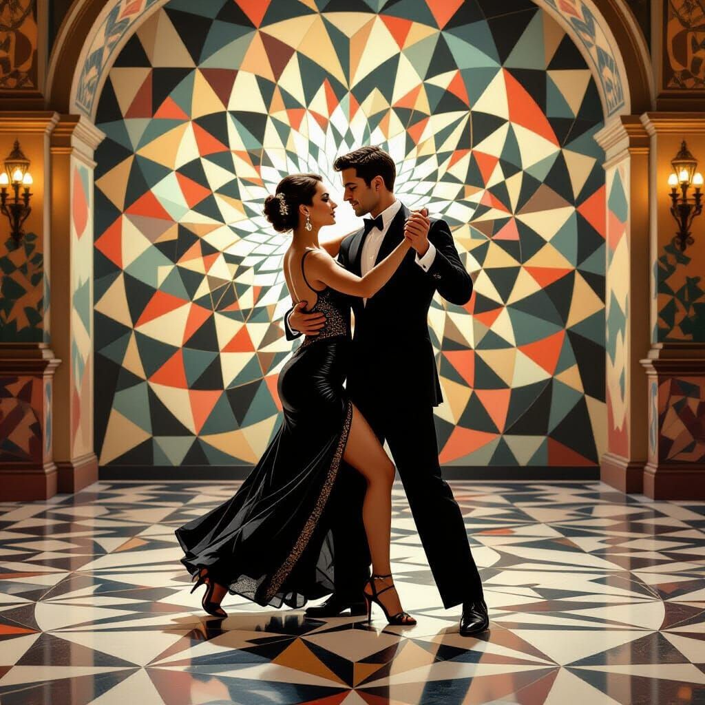 Elegant Tango Dance in Cubist Surrealist Style