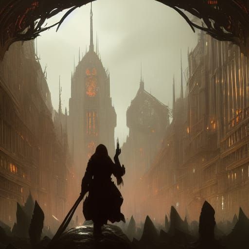 Dark Fantasy Concept Art in Purple and Yellow