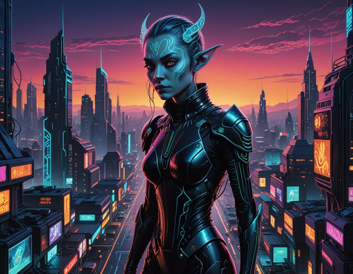Surreal Cyberpunk Portrait of an Elven Pixie Cyborg