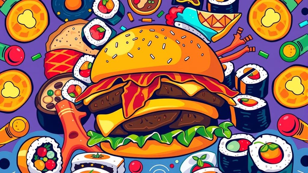 Vibrant Food Mashup in Pop Art Style