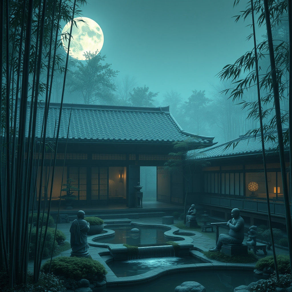 Moonlit Japanese Mansion in Bamboo Forest