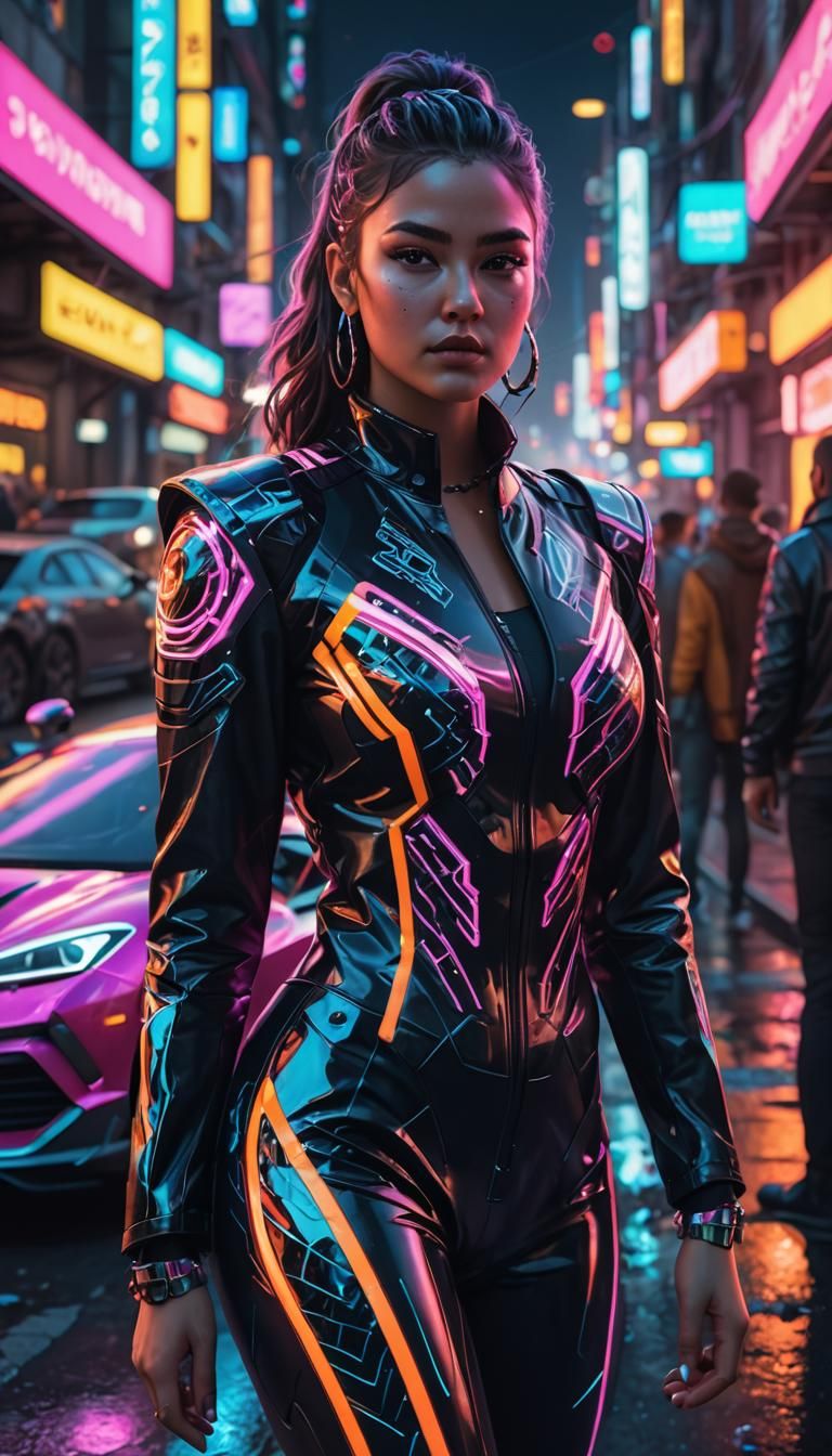 Cyberpunk Girl in Neon Cityscape