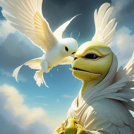 Wanted poster with an alien eating a pear