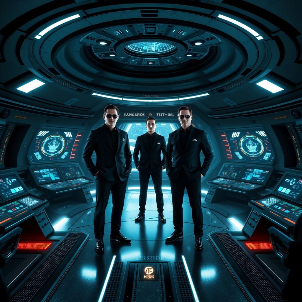 Men in Black Agents Command USS Enterprise in Futuristic Sty...