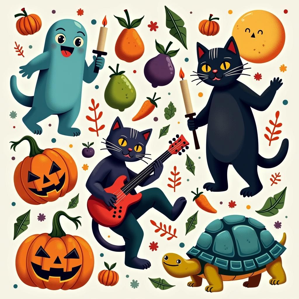 Colorful Halloween Mashup: Ghosts, Fruit, and More