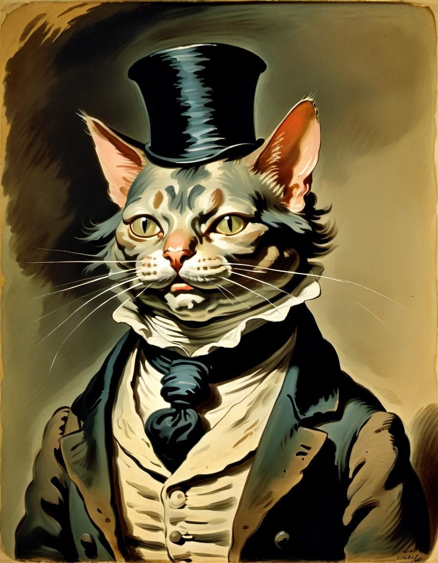 Daumier-style Caricature of a Cat