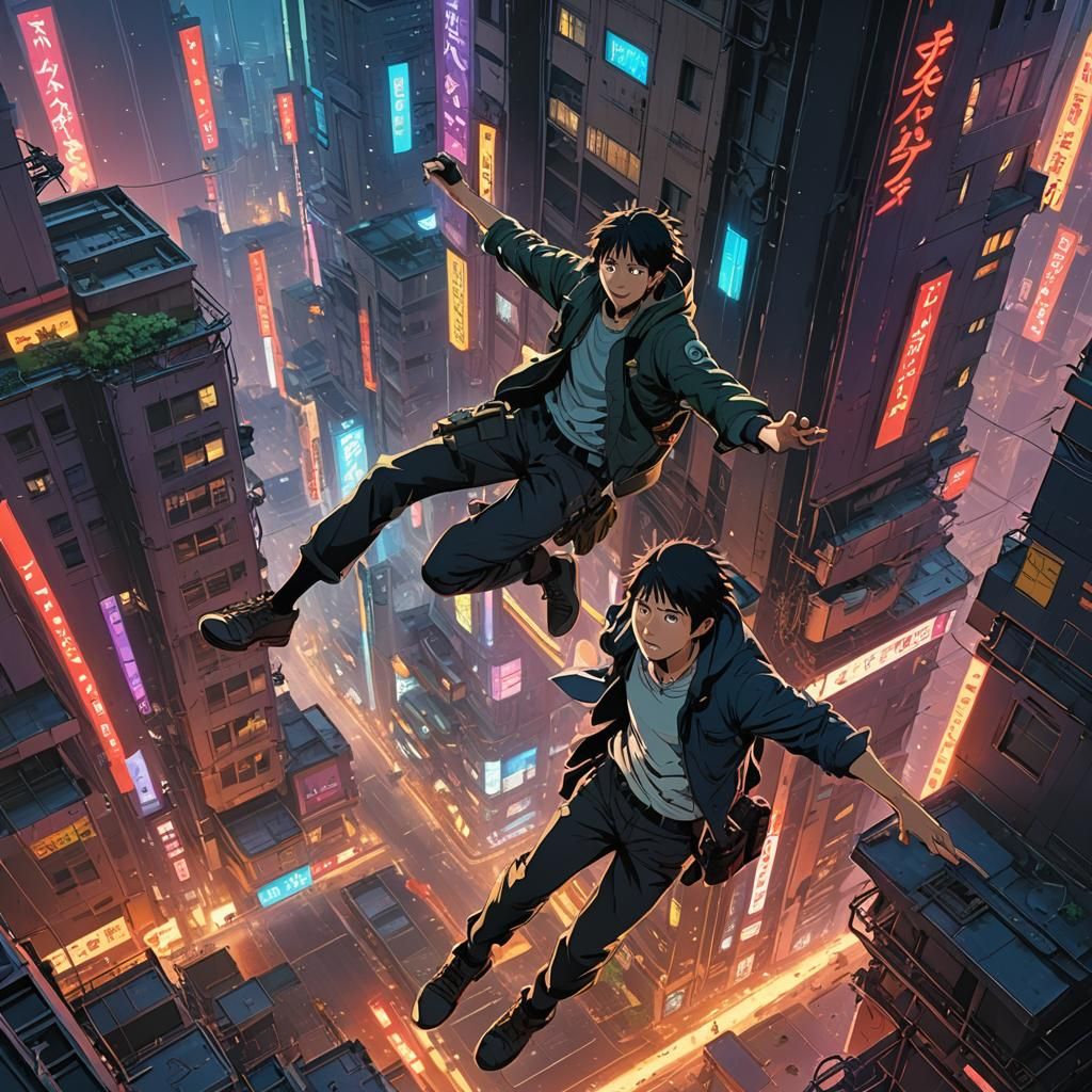 Cyberpunk Cityscape: Anime Key Visual in Studio Ghibli Style
