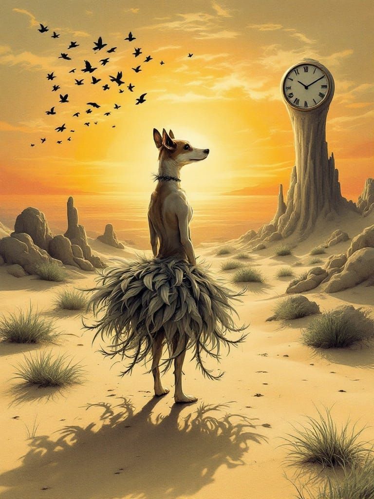 Dog in Dreamlike Landscape, Surrealist Style