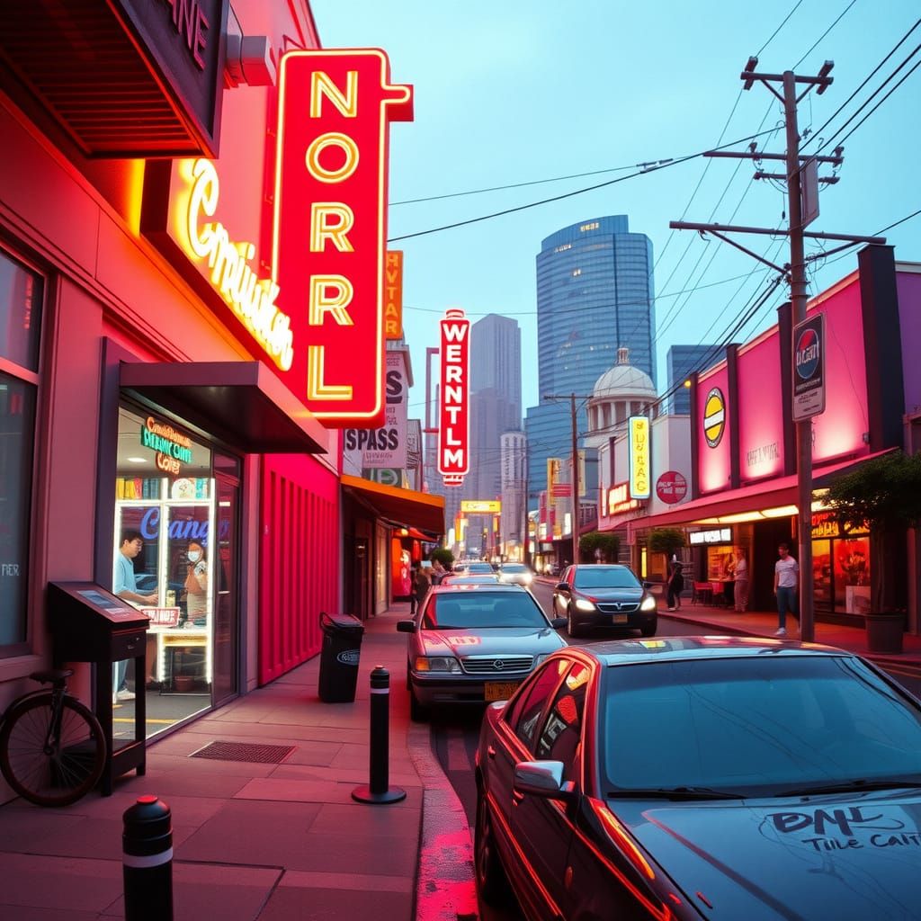 Vibrant Utopian Cityscape at Dusk