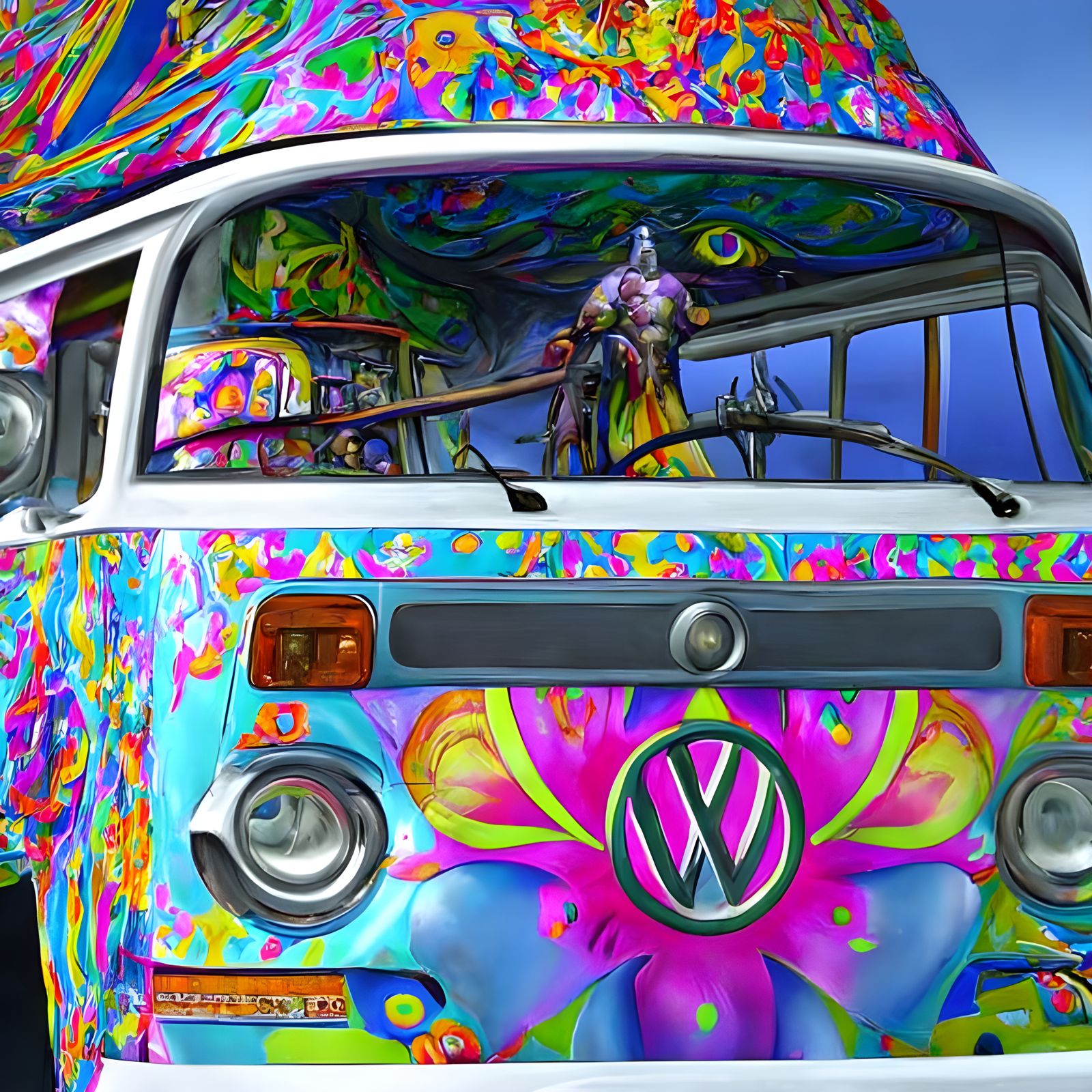 Psychedelic Fantasy VW Bus at Woodstock