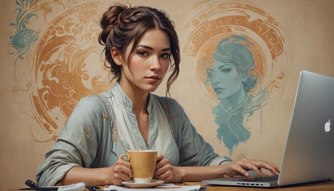 Female Programmer Portrait in Artgerm and Mucha Style