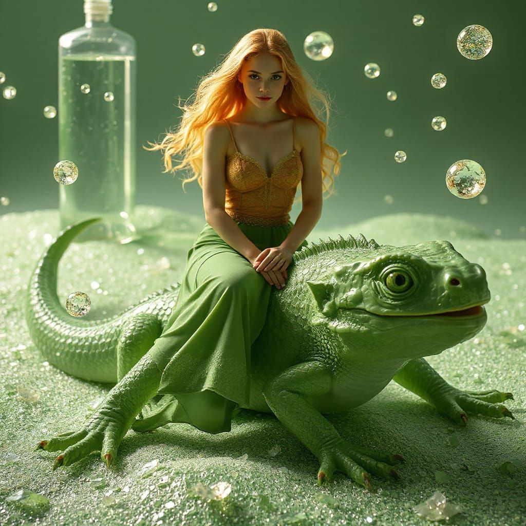 Woman on Gummy Salamander in Soda Sea