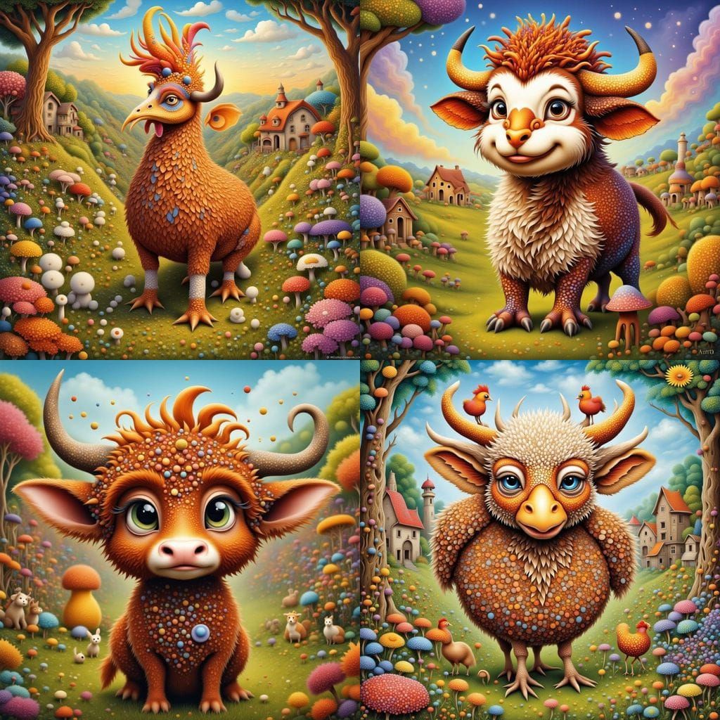 Whimsical Farm Cow with Chicken Features