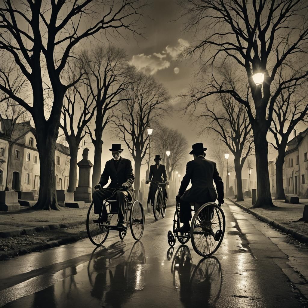 Surreal Creatures on Wheels in Cemetery