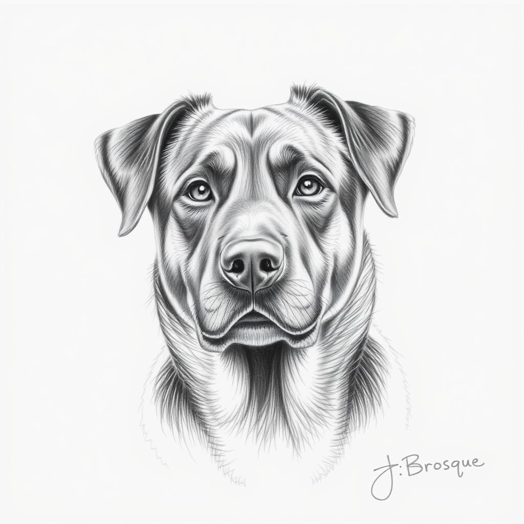 Realistic Rotweiller Portrait in Pencil Drawing Style