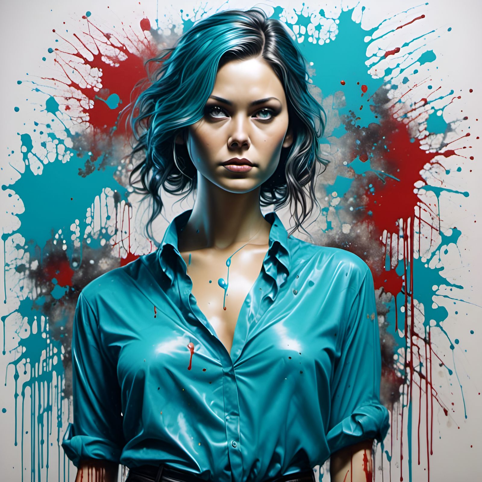 Detailed Portrait of Woman in Splatter Graffiti Style
