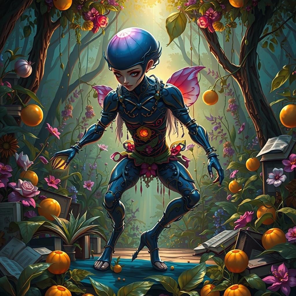 Woman in Floral Dress Reading in Ghibli Garden