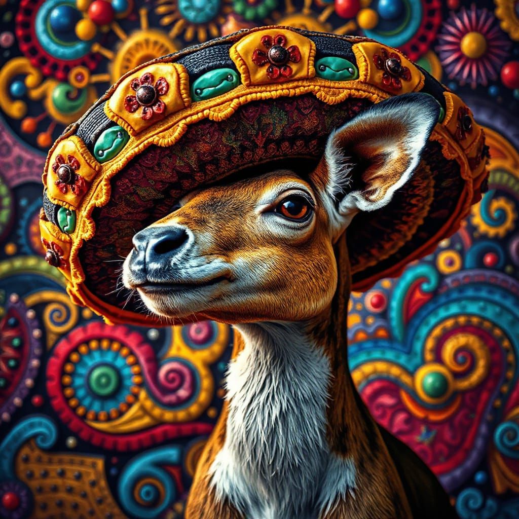 Animal in Sombrero with Abstract Fractal Background