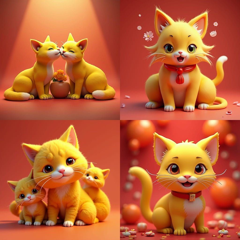 Vibrant Anime Cats in Yellow and Red