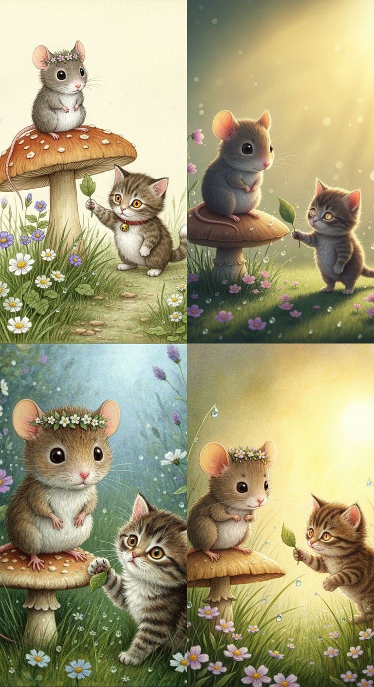 Mouse and Kitten's Garden Friendship