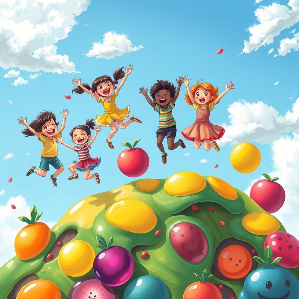 Fantastical Fruit Playground Scene in Whimsical Style