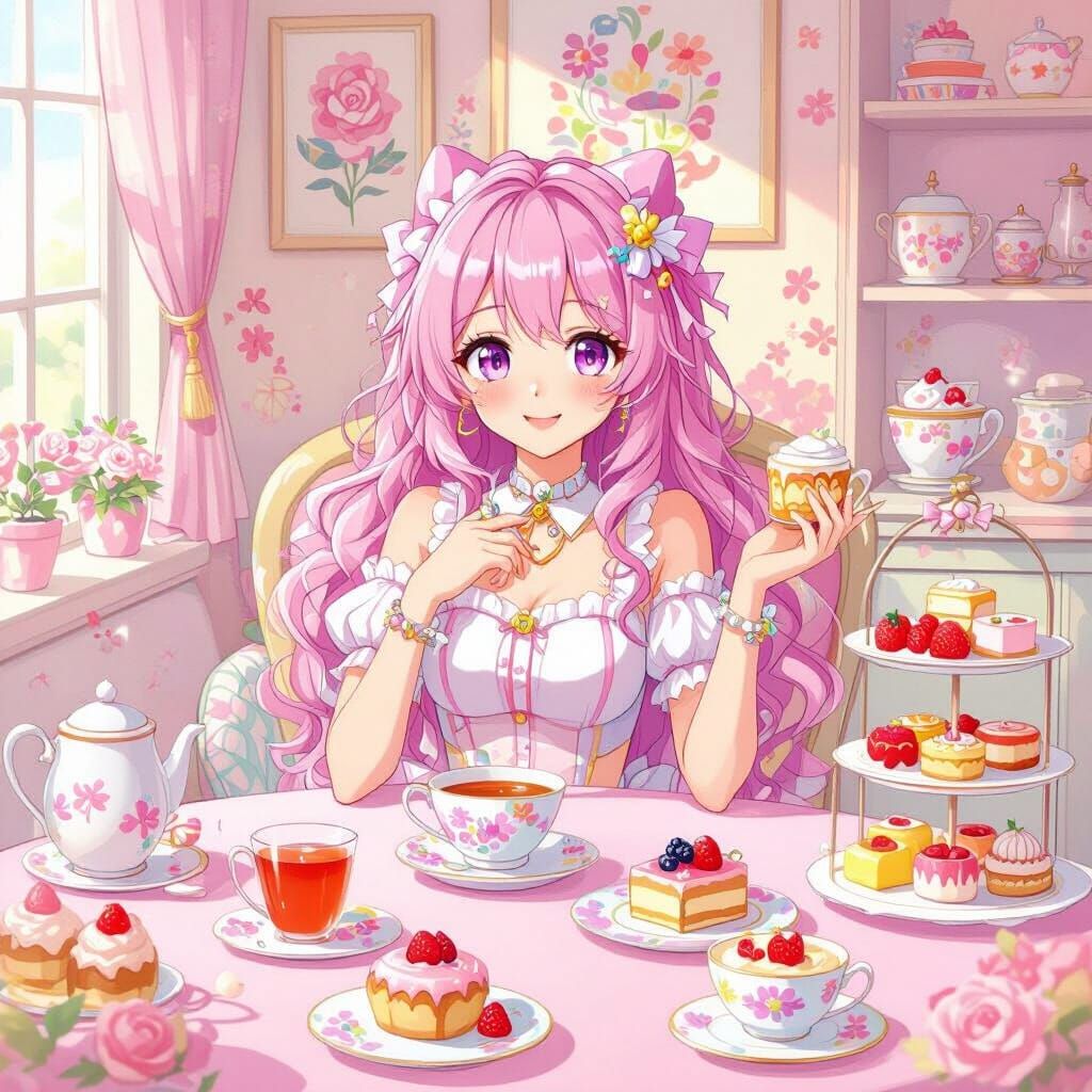 Kasane Teto's Pastel Tea Party: Contemporary Illustration
