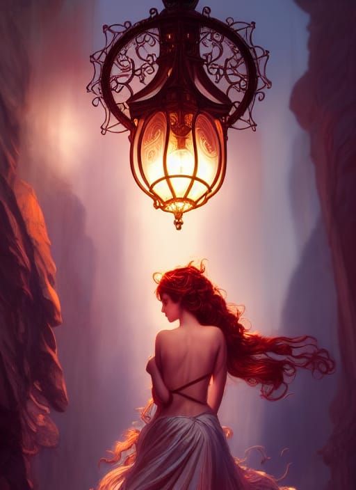 Girl Trapped in Elaborate Glowing Lamp