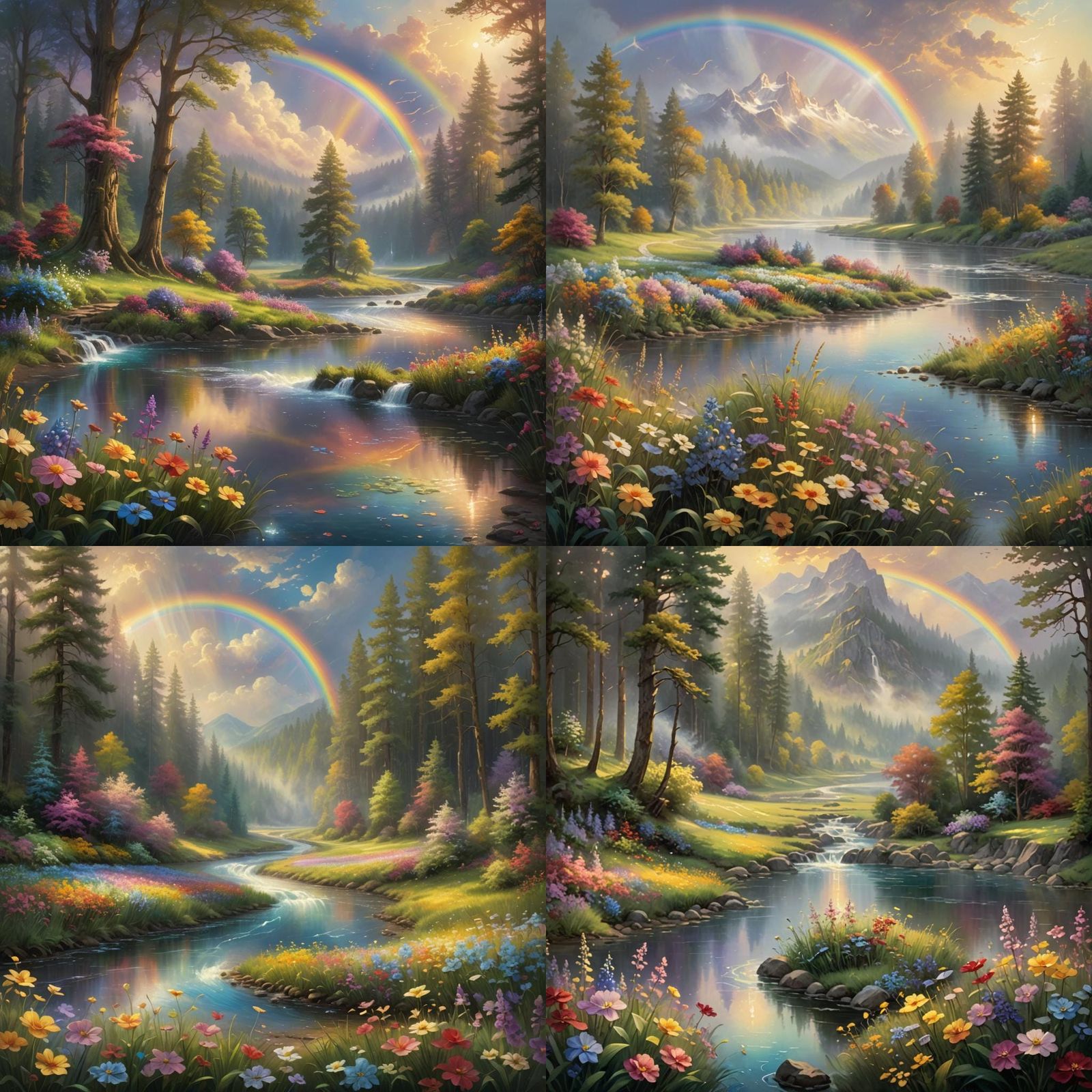 Rainbow Over River with Ethereal Forest