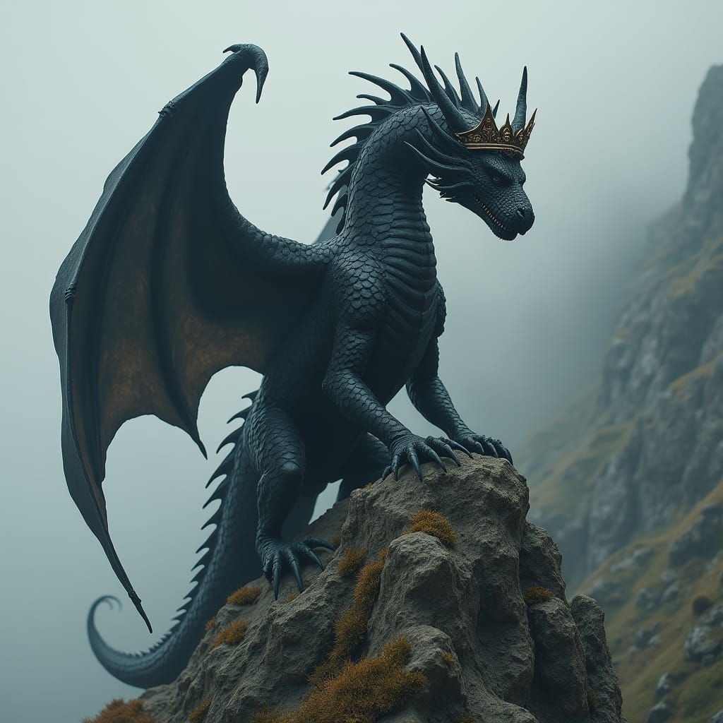 Ominous Black Dragon Queen on Misty Mountain