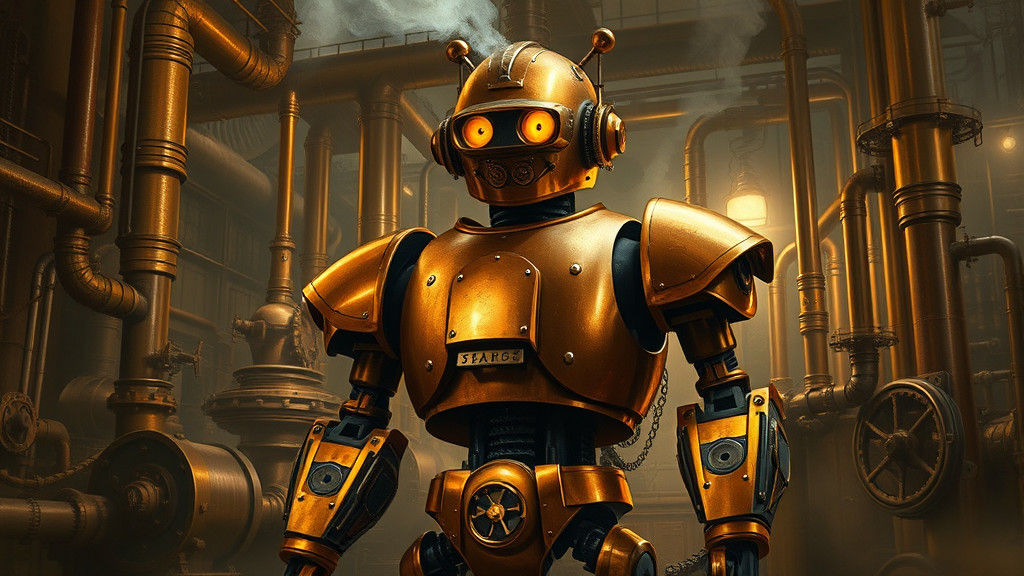 Majestic Steam-Powered Robot in Industrial Setting