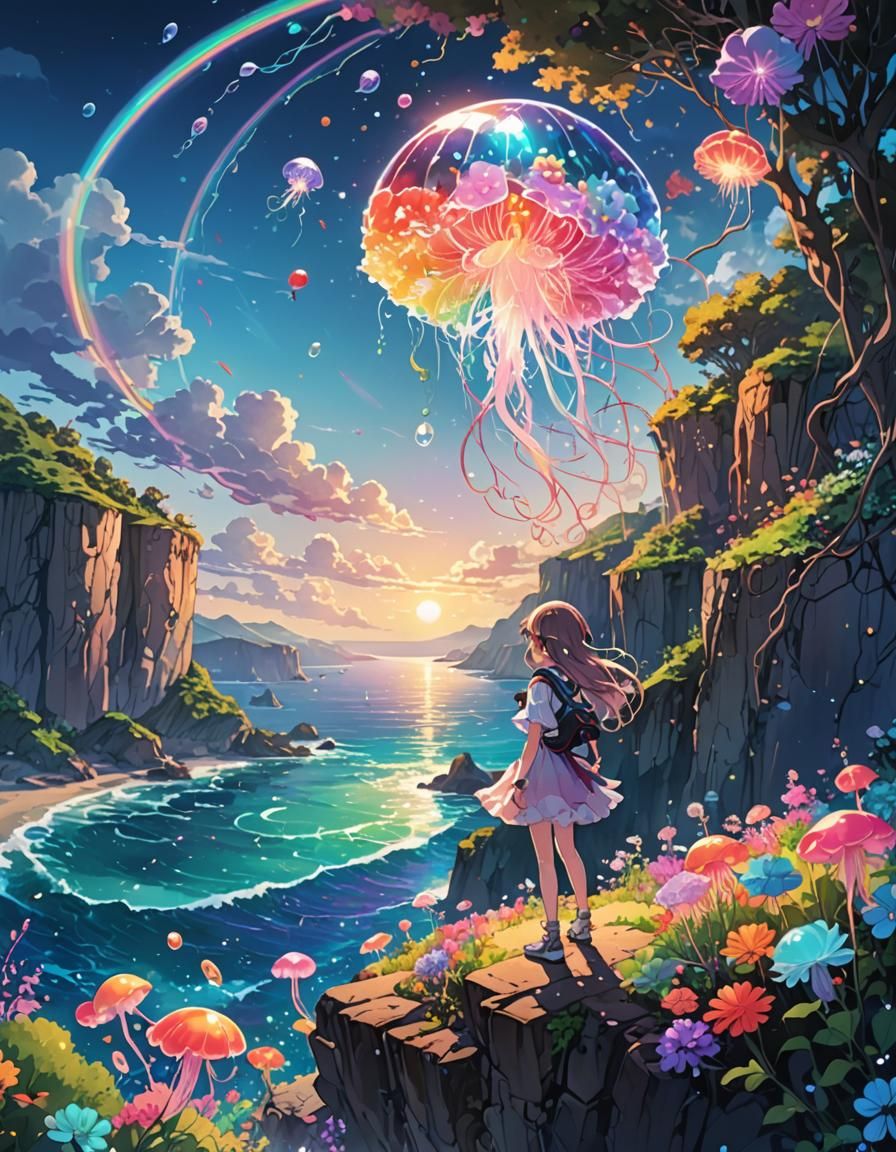 Whimsical Fantasy Cove in Vibrant Anime Style