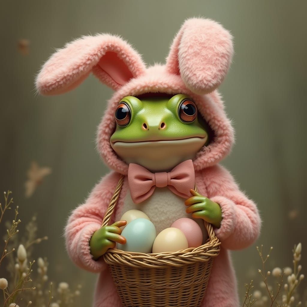 A Frog in Whimsical Bunny Attire