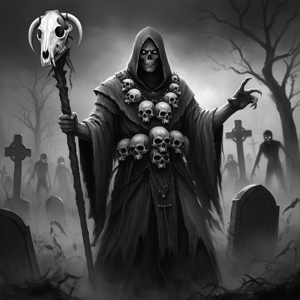 Gritty Necromancer Raises Undead in a Dark and Ruined Gravey...