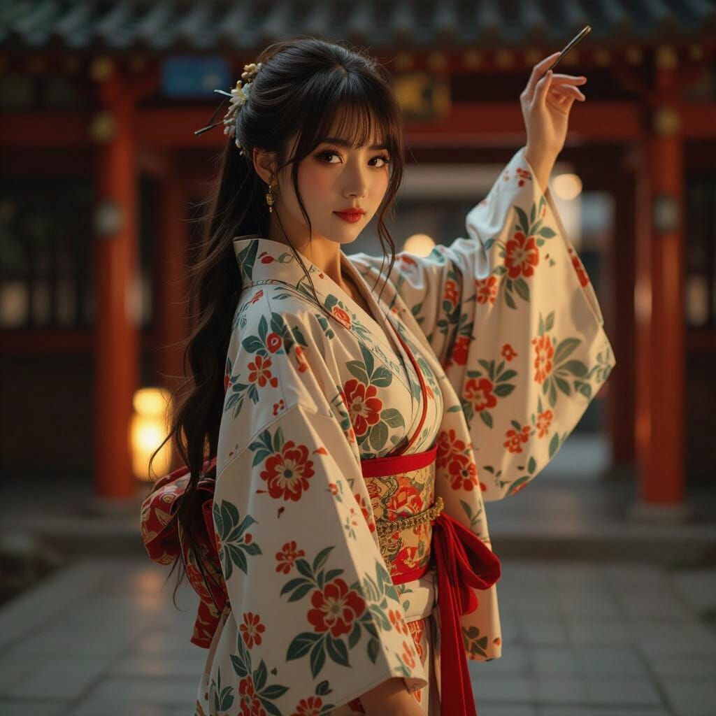 Ukiyo-e Painting of Kaori, Chief Priest of Hikami Shrine