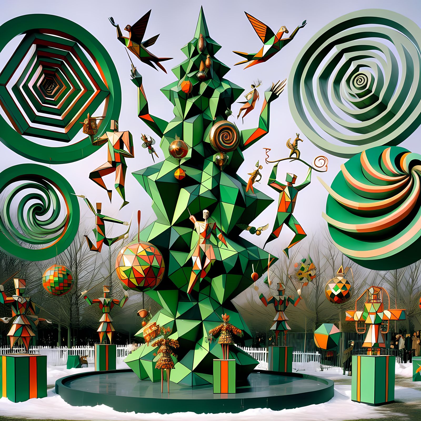 Surreal Geometric Christmas Tree in Grotesque Abstraction St...