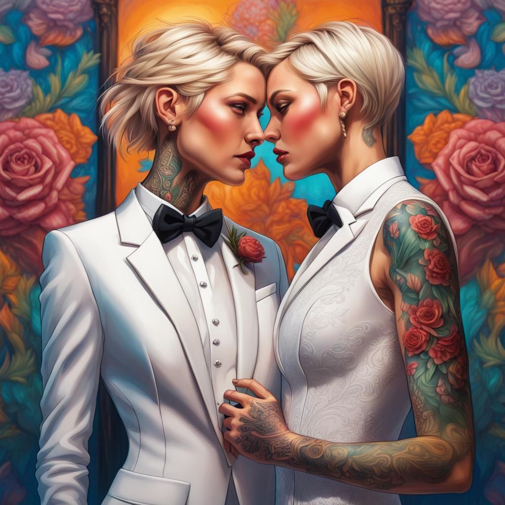 Woman Marries Woman in Hyperrealistic Splash Art