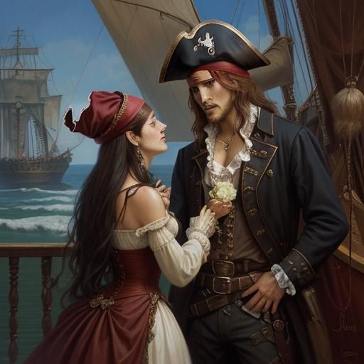 Pirate Gentleman Offers Rose: Oil Painting