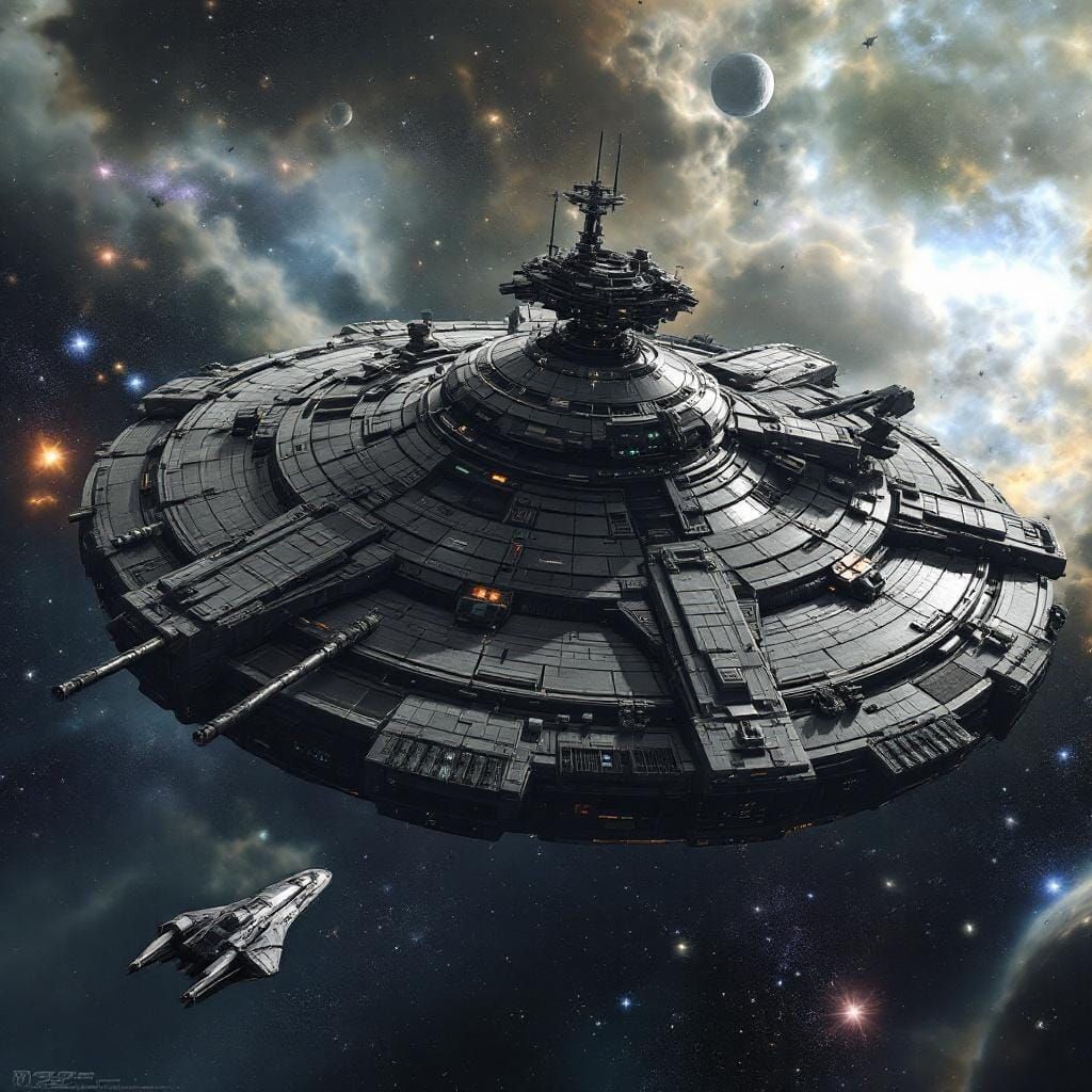 Heavily Armed Saucer Space Fortress with Shuttle