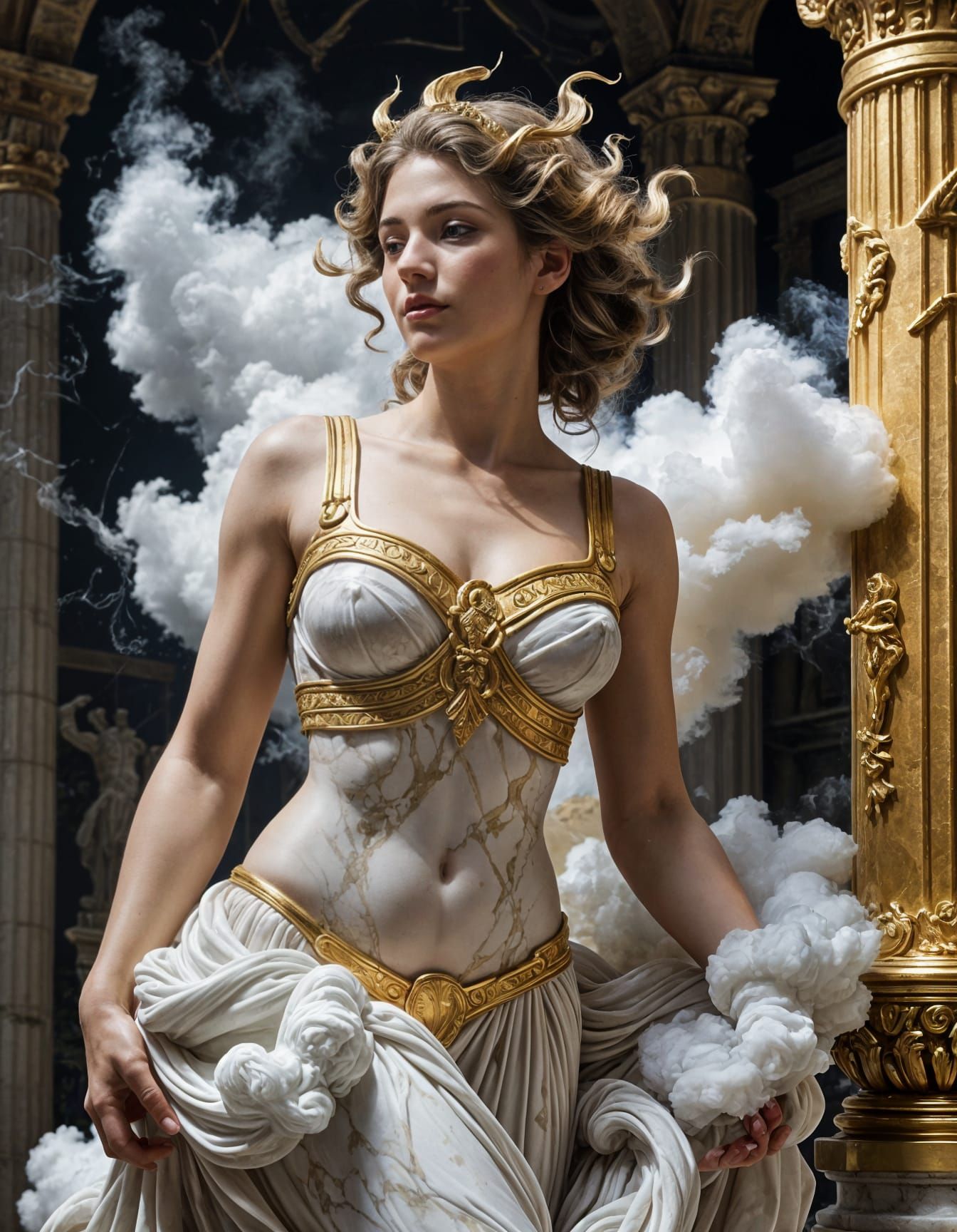 Mythical Nymph Ascends from Marble Pillars