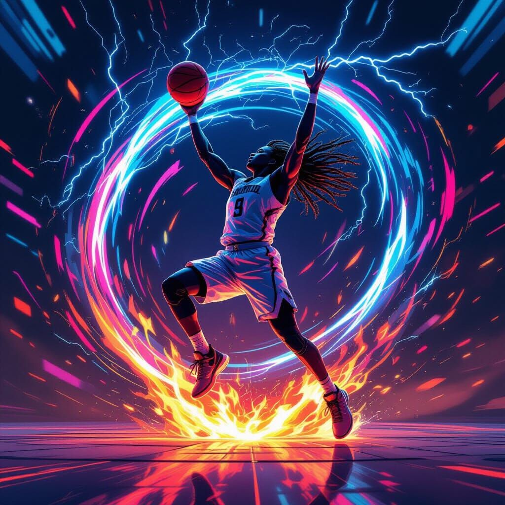 Cyberpunk Athlete Slam Dunk with Energy Effects