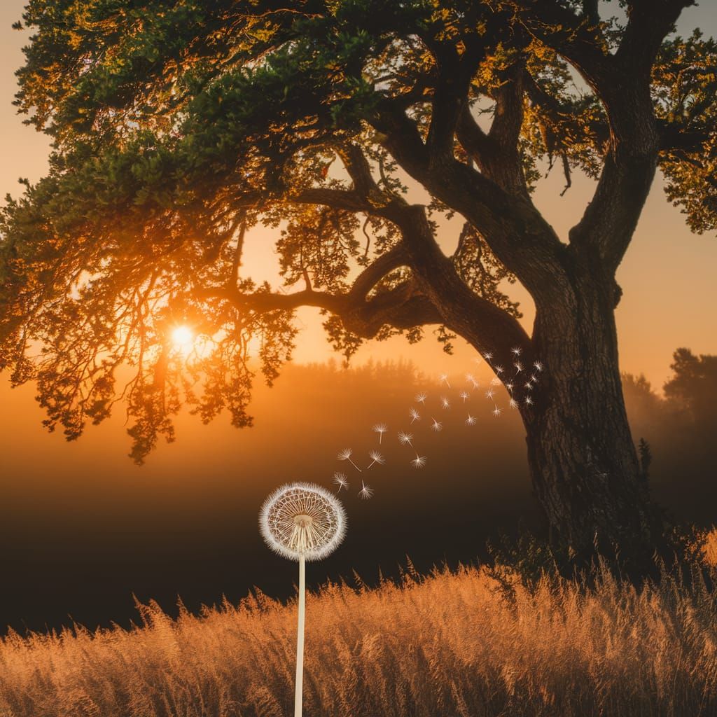 Ancient Oak Vanquishing Darkness at Sunset