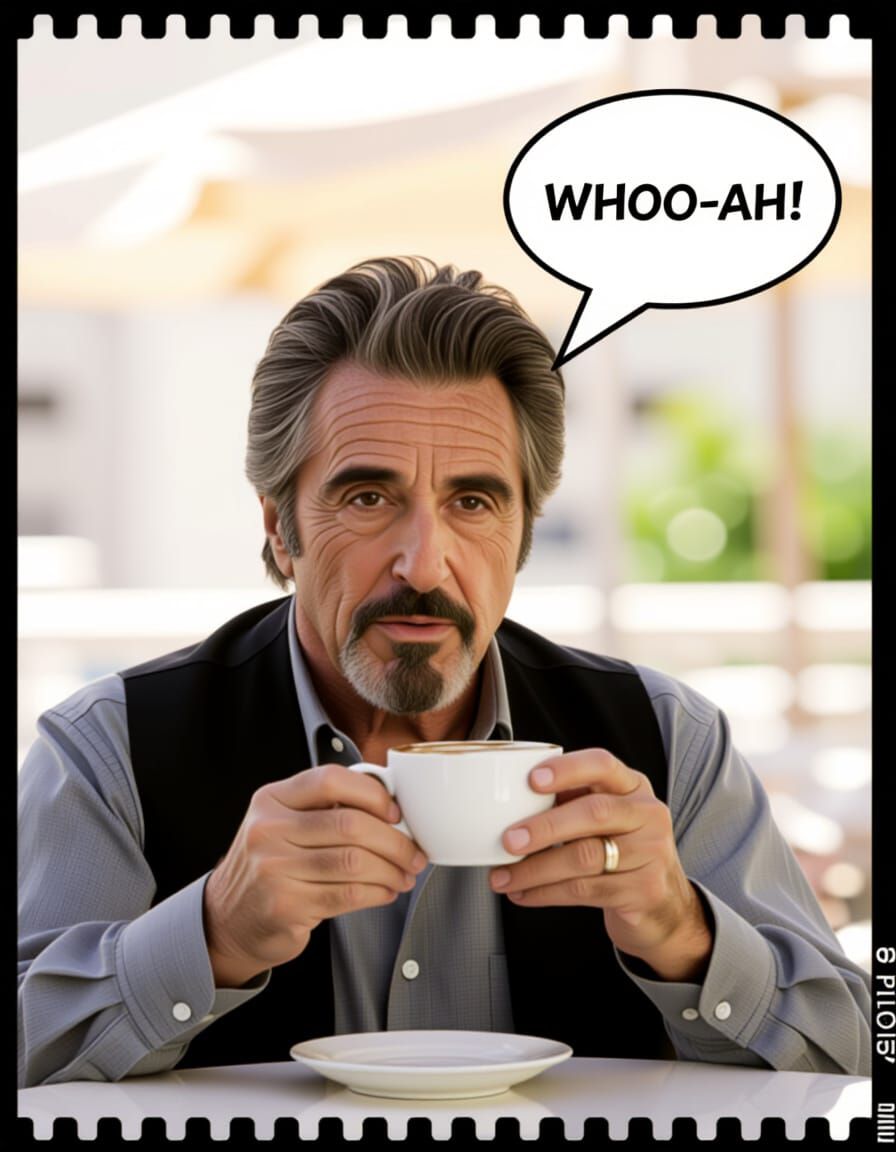 Al Pacino Cappuccino: Cinematic Film Still Portrait